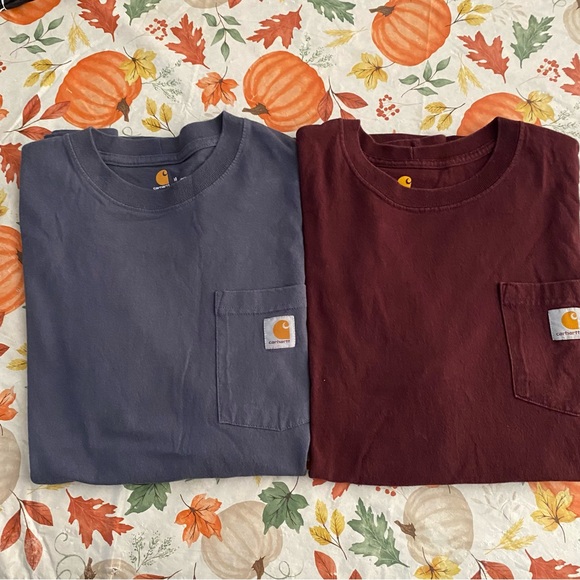 Carhartt Pocket Tee Bundle  x 2 / MEDIUM Maroon & Gray Workwear Shirts - Picture 1 of 5